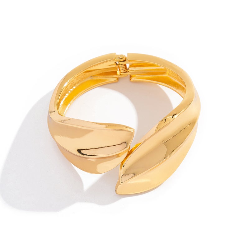 WU European and American Style Exaggerated Leaf Shiny Bracelet - Unique Irregular Stripe Open Cuff Jewelry - Image 5