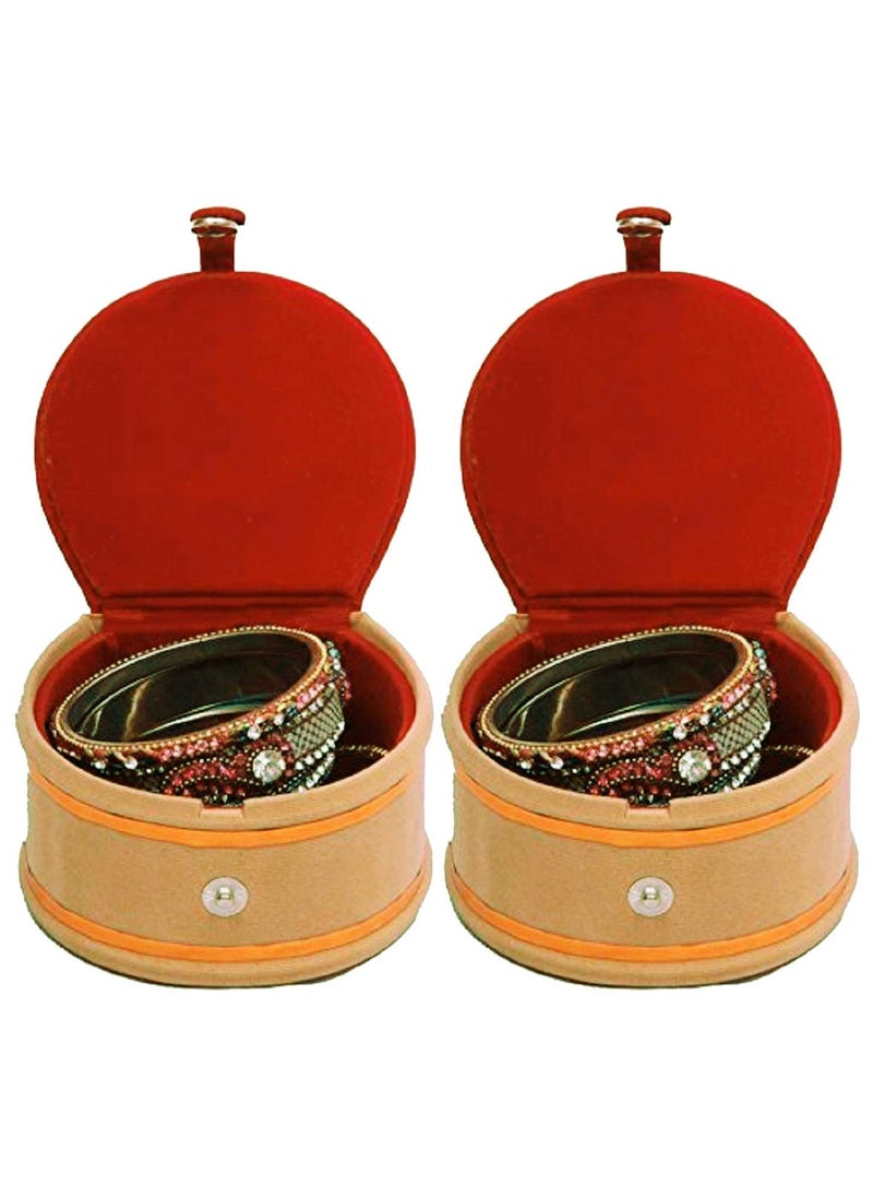 Kuber Industries Kuber Industries Wooden 2 Pieces Velvet Small Round Bangle Box (Maroon) -CTLTC038961 