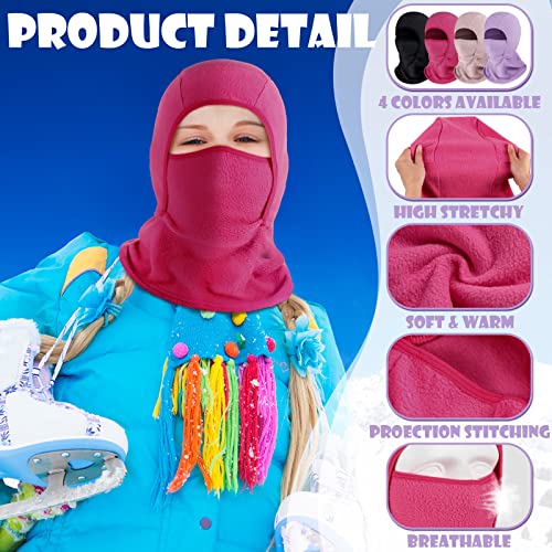 Funtery 4 Pcs Winter Kids Balaclava Face Mask for Boy Girl Warm Windproof Fleece Face Mask for Skiing Cycling Gear(Black, Purple, Rose, Pink) - Image 4