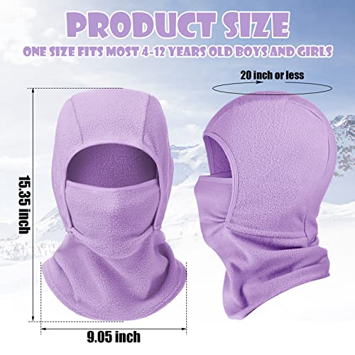 Funtery 4 Pcs Winter Kids Balaclava Face Mask for Boy Girl Warm Windproof Fleece Face Mask for Skiing Cycling Gear(Black, Purple, Rose, Pink) - Image 2