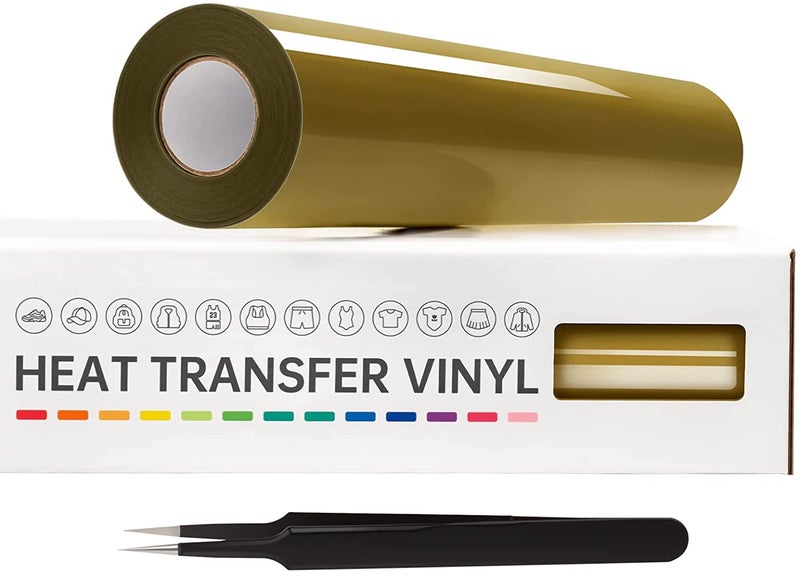 VinylRus Heat Transfer Vinyl-12” x 25FT Iron on Vinyl Roll for Shirts, HTV Vinyl for Silhouette Cameo, Easy to Cut & Weed(Gold) - Image 1