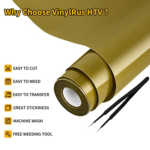VinylRus Heat Transfer Vinyl-12” x 25FT Iron on Vinyl Roll for Shirts, HTV Vinyl for Silhouette Cameo, Easy to Cut & Weed(Gold) - Image 3