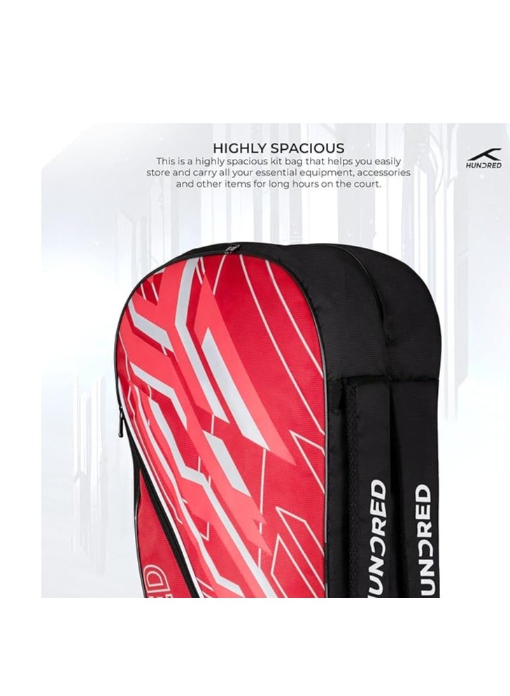 HUNDRED Two Step Badminton and Tennis Racquet Kit Bag | Size: Medium/6in1 | Polyester | Multiple Compartment with Side Pouch | Easy-Carry Handle | Padded Back Straps | Front Zipper Pocket  - Image 3