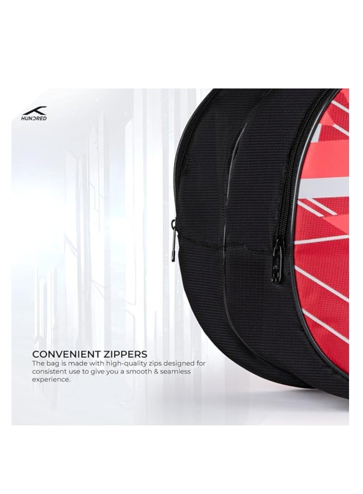 HUNDRED Two Step Badminton and Tennis Racquet Kit Bag | Size: Medium/6in1 | Polyester | Multiple Compartment with Side Pouch | Easy-Carry Handle | Padded Back Straps | Front Zipper Pocket  - Image 4