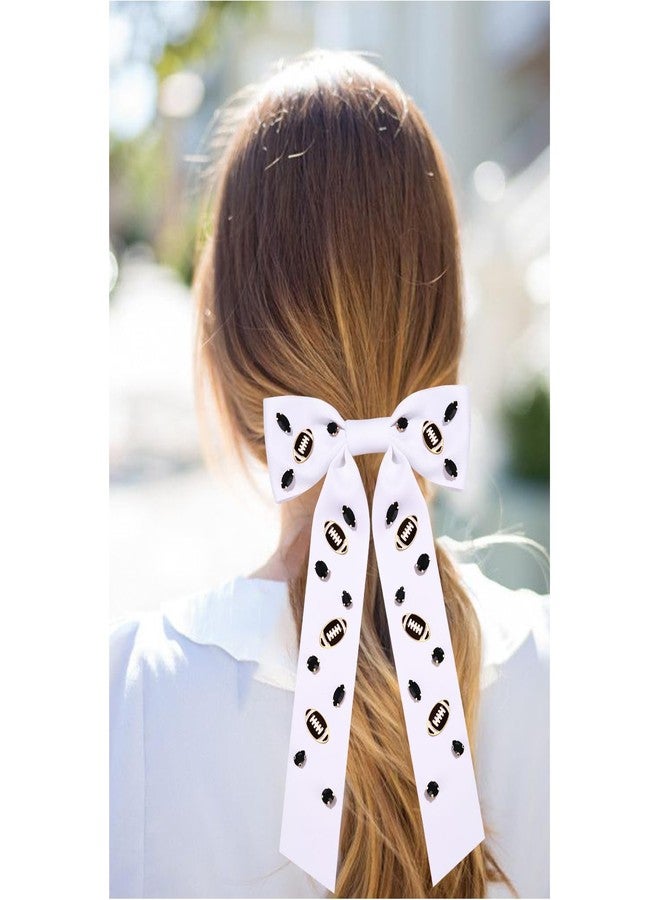 CEALXHENY Game Day Football Hair Bows Accessories for Women Jeweled Large Ribbon Bow Clips Red Blue Spirit Day Accessories Game Day Outfits Sports Team Spirit Football Mom Accessories Gifts (Pattern A1) - Image 2