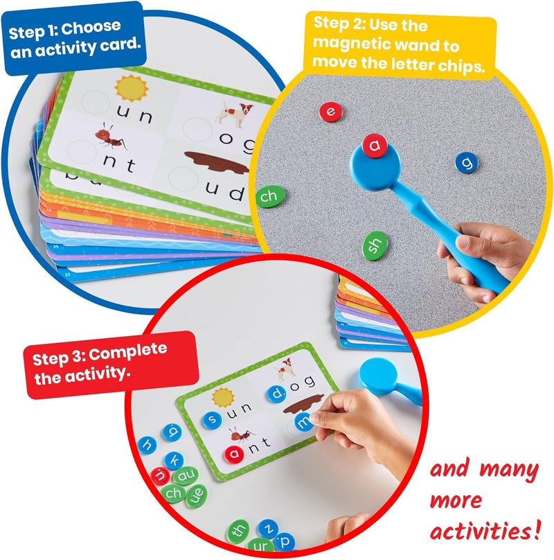 hand2mind hand2mind Reading Readiness Activity Set Magnetic Wands and Chip Set Learn to Spell for Kids Spelling Toys CVC Words for Kindergarten Learning Letters Science of Reading Manipulatives - Image 4