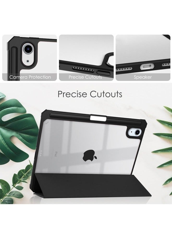 iPad Mini 6 Case 8.3 inch, Trifold Flip Slim Leather with Pen Holder, Auto Wake Sleep, Smart Magnetic Cover Clear Acrylic Back Shockproof Case for iPad Mini 6 8.3 inch(Black) - Image 3
