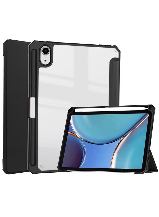 iPad Mini 6 Case 8.3 inch, Trifold Flip Slim Leather with Pen Holder, Auto Wake Sleep, Smart Magnetic Cover Clear Acrylic Back Shockproof Case for iPad Mini 6 8.3 inch(Black) - Image 1