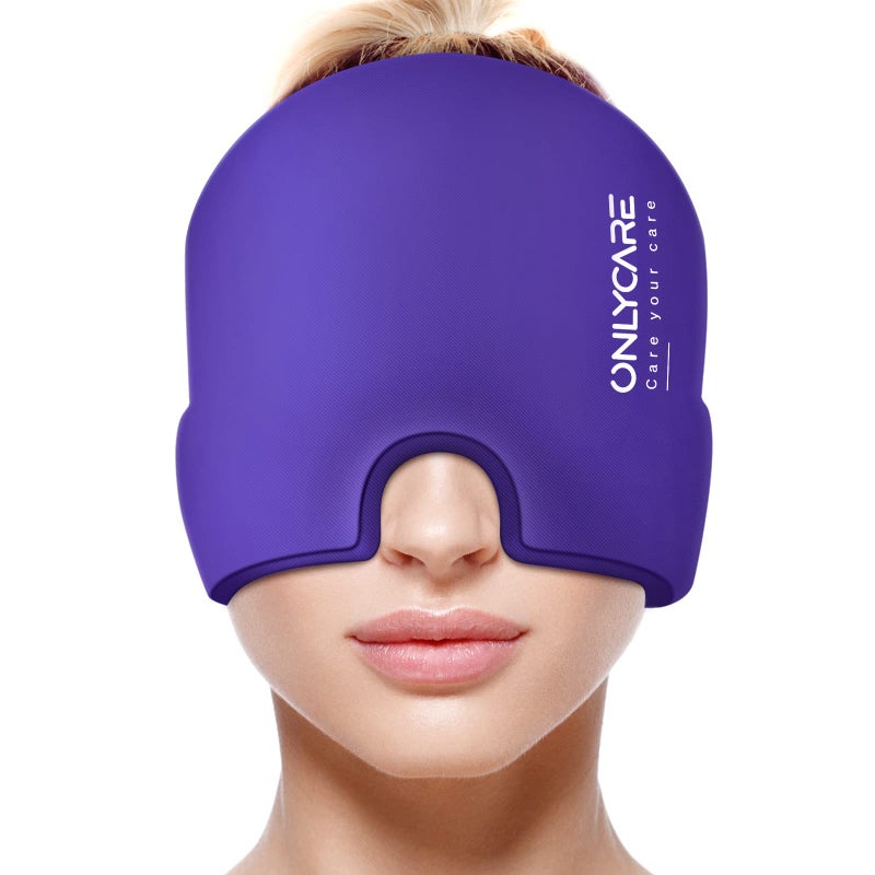 ONLYCARE Migraine Relief Cap, Soothing Headache Hat, Upgraded Odorless Gel Ice Head Wrap, Hot and Cold Therapy, Headache Ice Pack for Tension and Stress(Purple) - Image 1