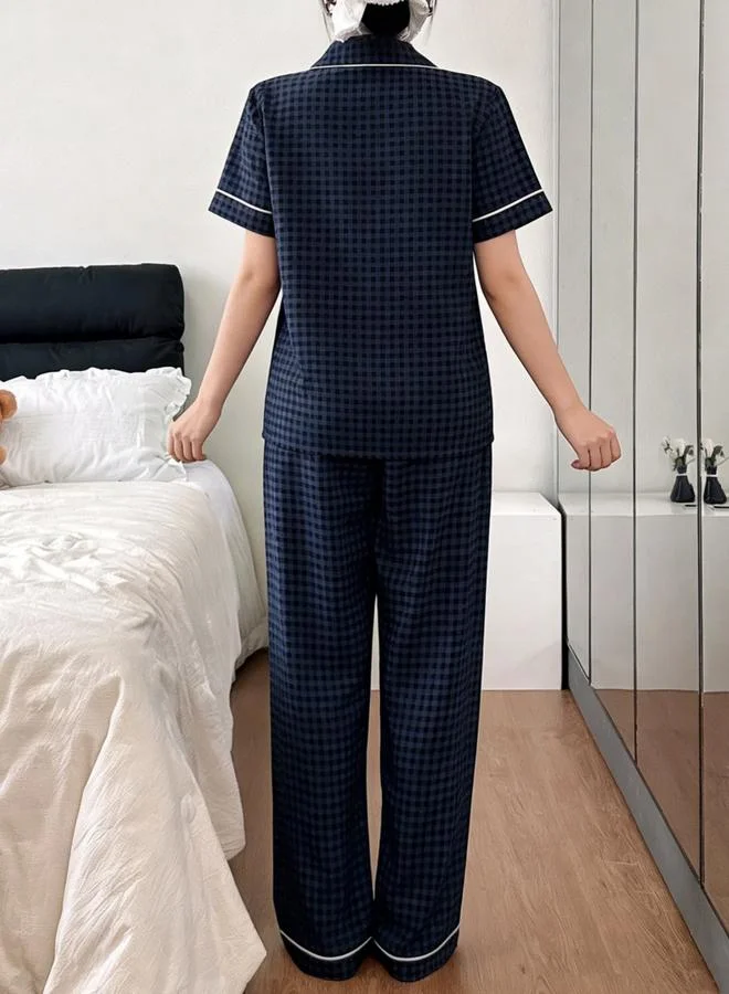 Take Two Checked Short Sleeve Shirt and Pyjama Set