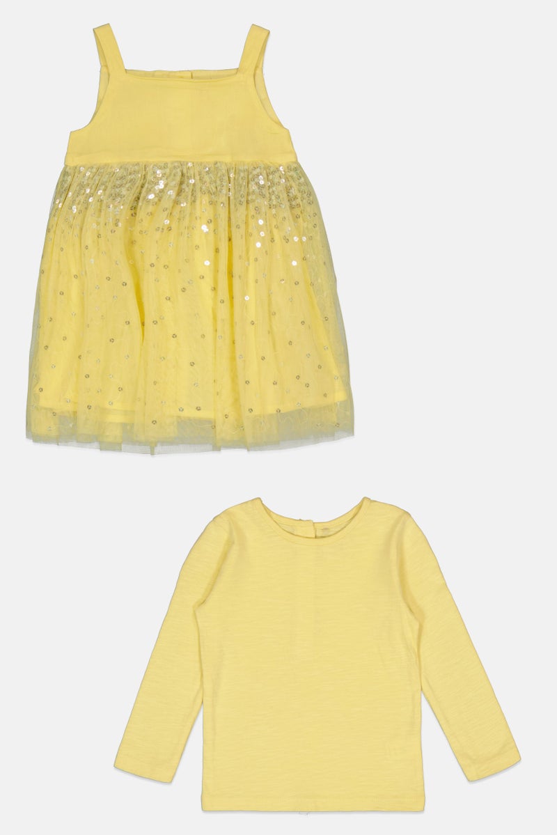 Hamleys Toddlers Girl Textured Long Sleeve Dress, Yellow - Image 2