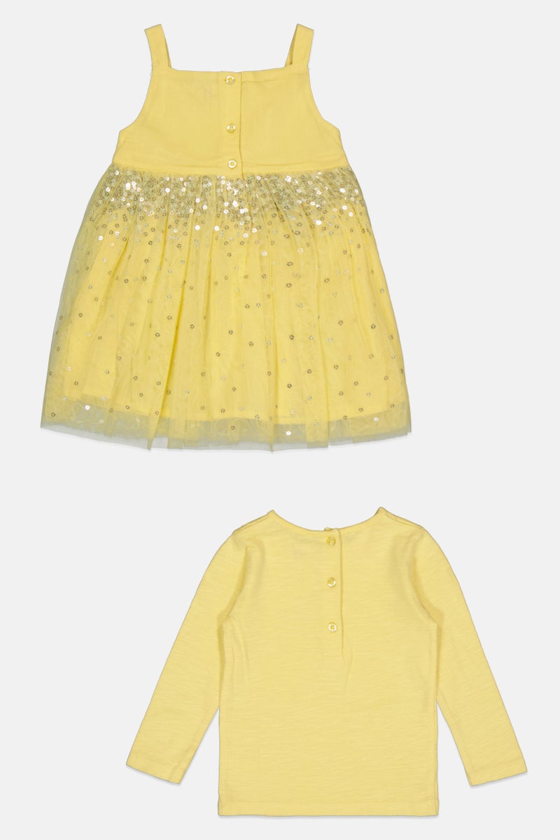 Hamleys Toddlers Girl Textured Long Sleeve Dress, Yellow - Image 3