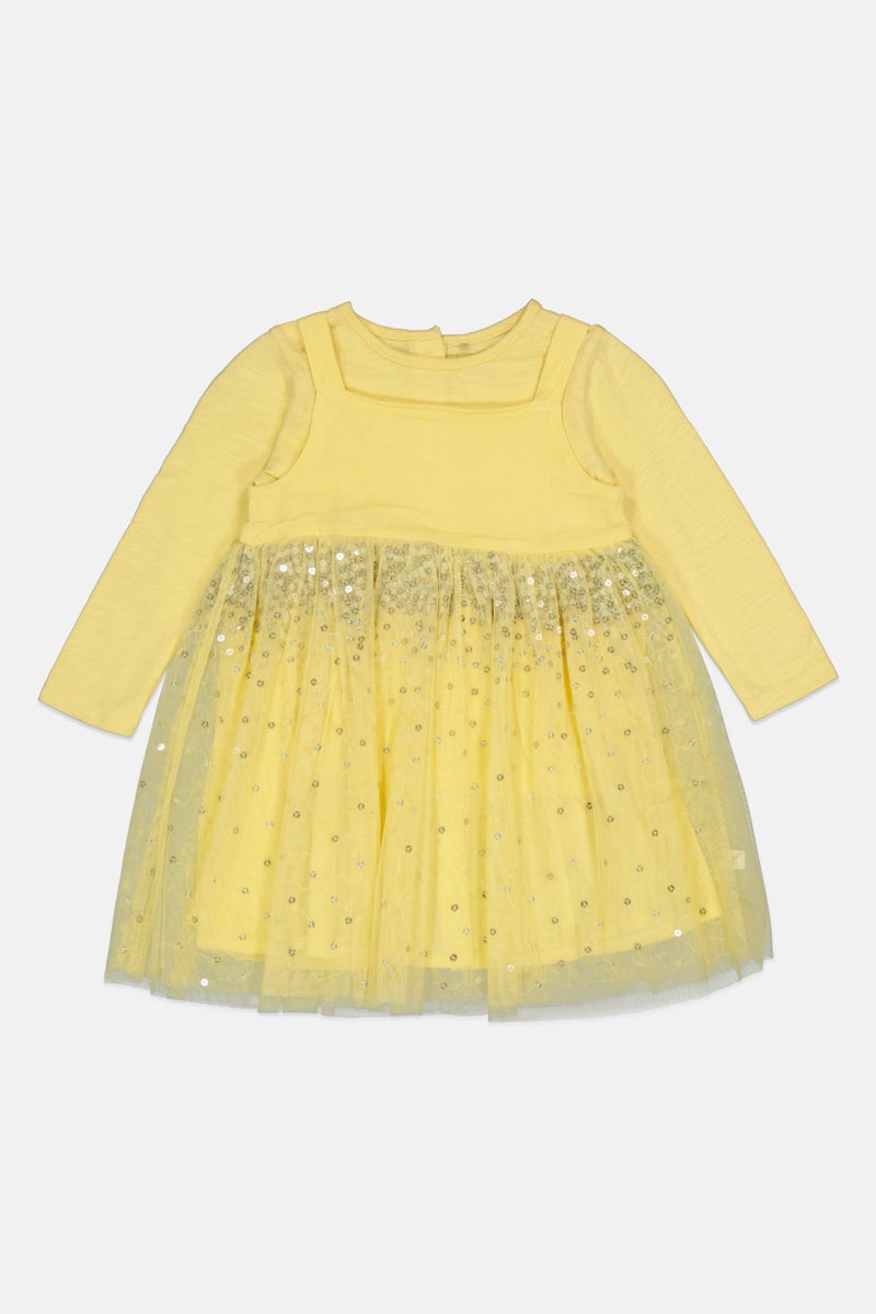 Hamleys Toddlers Girl Textured Long Sleeve Dress, Yellow - Image 4