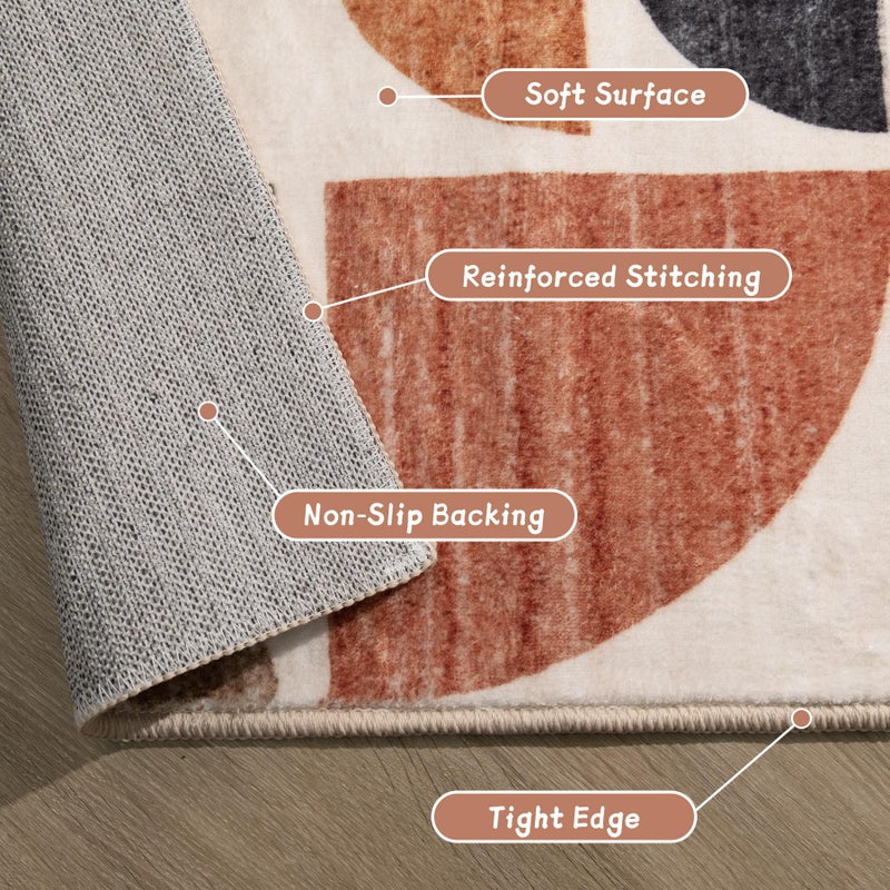MUJOO Washable Area Rug 6x9,Boho Rugs for Living Room Bedroom Dining Room,Large Throw Floor Carpet Non Slip Soft Modern Abstract Bohemian Terracotta - Image 5