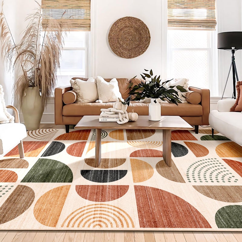 MUJOO Washable Area Rug 6x9,Boho Rugs for Living Room Bedroom Dining Room,Large Throw Floor Carpet Non Slip Soft Modern Abstract Bohemian Terracotta - Image 3