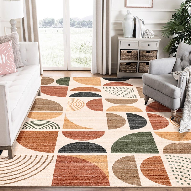 MUJOO Washable Area Rug 6x9,Boho Rugs for Living Room Bedroom Dining Room,Large Throw Floor Carpet Non Slip Soft Modern Abstract Bohemian Terracotta - Image 1