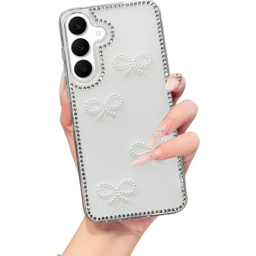 DIZORO for Samsung Galaxy S24 fe 5G Cover,Cute Bow Tie Aesthetic Phone Case,Trendy Slim Hard IMD Shockproof Protective Bumper Designer Phone Back Cover for Women Girls Grey - Image 1