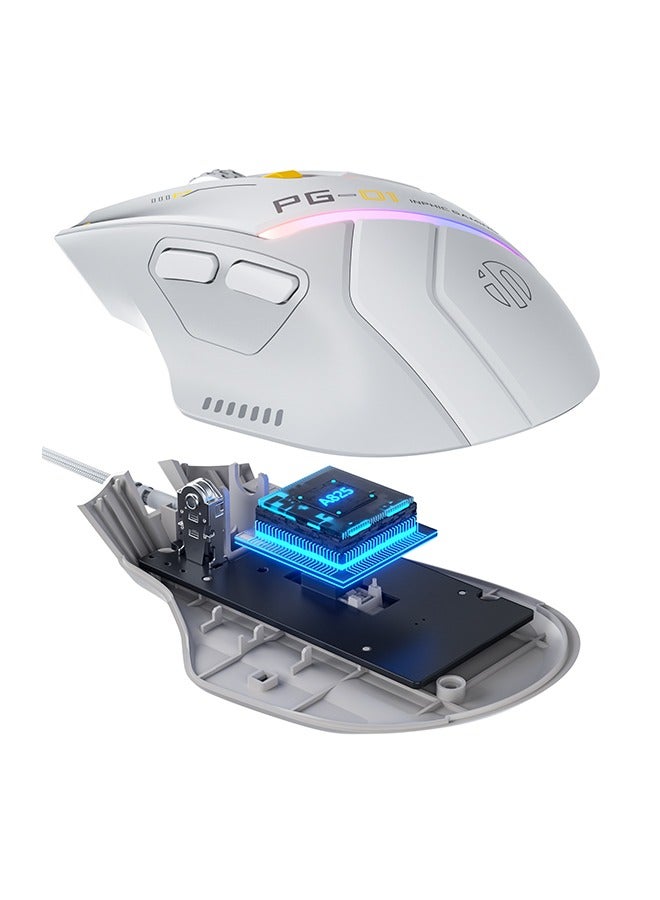 INPHIC PG1 Wired Computer Mouse Ergonomic, 12800 DPI High-Precision, 6 Programmable Buttons, RGB Backlit for Gaming - White Gray - Image 2