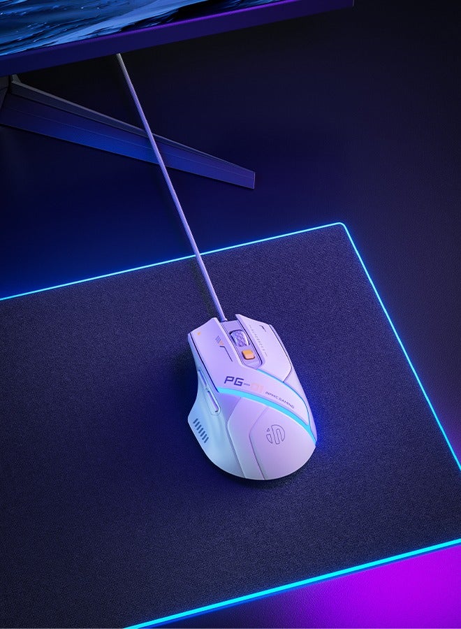 INPHIC PG1 Wired Computer Mouse Ergonomic, 12800 DPI High-Precision, 6 Programmable Buttons, RGB Backlit for Gaming - White Gray - Image 3