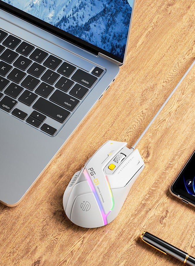 INPHIC PG1 Wired Computer Mouse Ergonomic, 12800 DPI High-Precision, 6 Programmable Buttons, RGB Backlit for Gaming - White Gray - Image 5