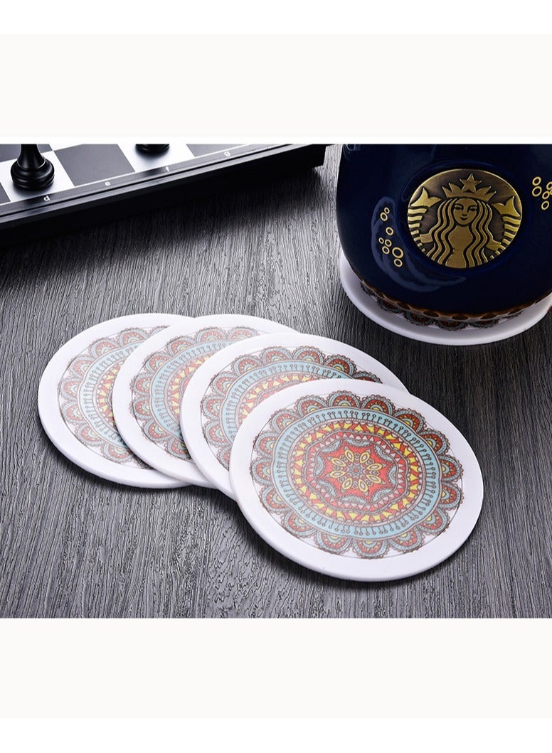 4 Pcs Round PVC Drink Coasters Set, Arabesque Vintage Mug Coaster Mats for Coffee Tea Mug Home Kitchen, Housewarming Gifts, 9×9cm  - Image 1