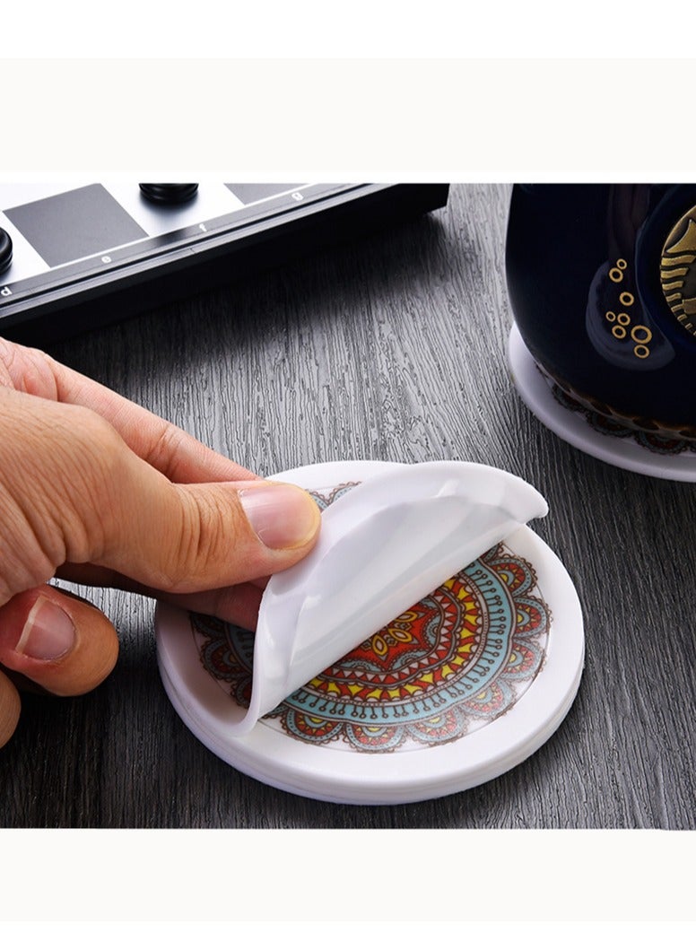 4 Pcs Round PVC Drink Coasters Set, Arabesque Vintage Mug Coaster Mats for Coffee Tea Mug Home Kitchen, Housewarming Gifts, 9×9cm  - Image 5