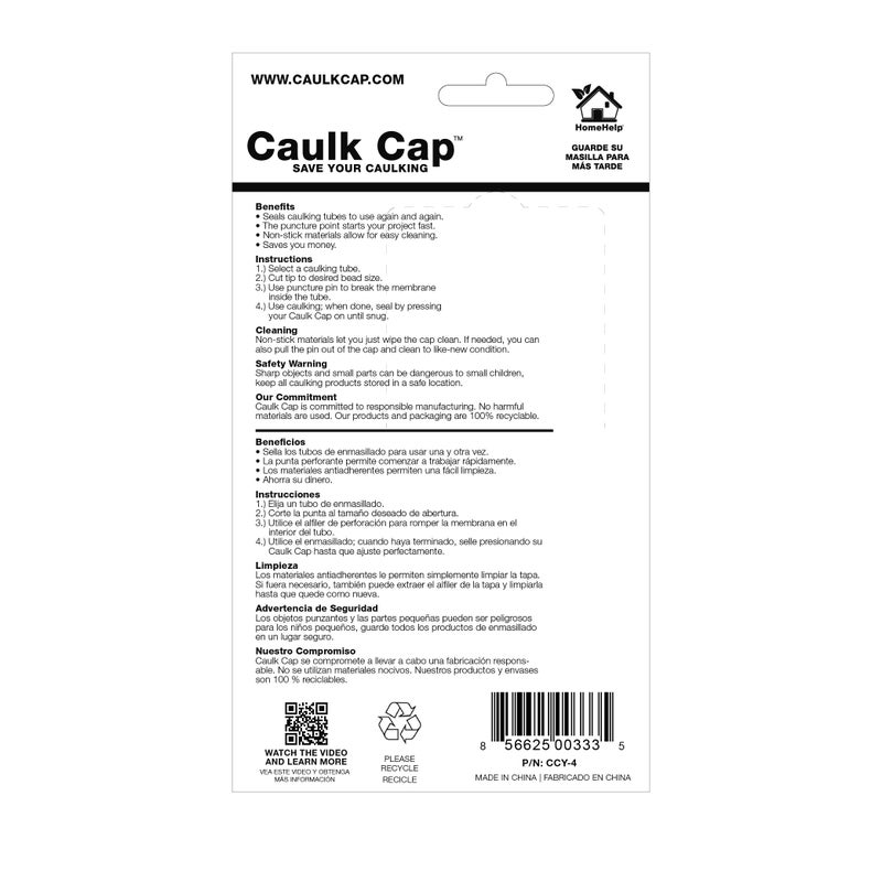 Caulk Cap CCY Caulk Saver Series, Reusable Caulk Tube Sealers with Built-in Puncture Pin, 6 Pack - Image 3