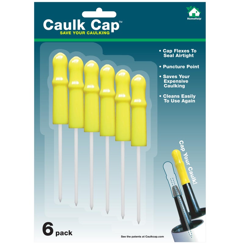 Caulk Cap CCY Caulk Saver Series, Reusable Caulk Tube Sealers with Built-in Puncture Pin, 6 Pack - Image 1