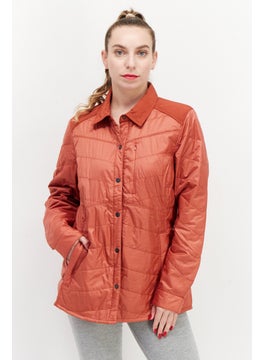 Women Embroidered Logo Long Sleeve Jacket Shirt, Rosewood Heater