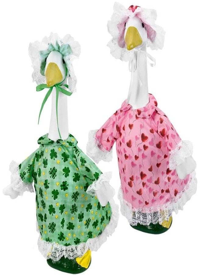 ComfyKit 2 Sets Holiday Porch Goose Outfits for Valentine and St. Patrick,23" Porch Goose Clothes for Patio Yard Lawn Decor - Image 1