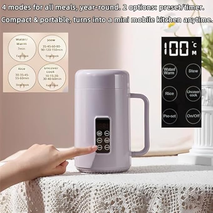 Beauenty Portable Electric PotMini Electric Kettle  Portable Travel Tea Kettle With Temperature  Time ControlNonStick 28Oz Travel Electric Hot Pot For Cooking Dorm RoomPurple - Image 5