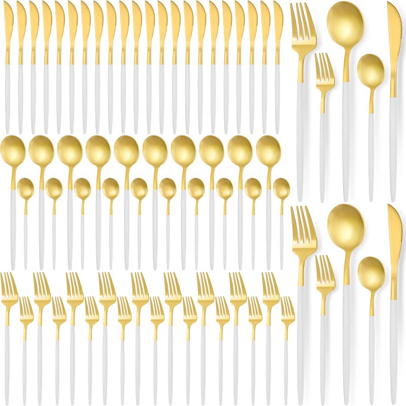 Lanties 60 Pieces Stainless Steel Tableware Set Silverware Set Flatware Cutlery Utensils Spoon Fork Knives Service for 12 for Home Restaurant Apartment and KitchensWhite Gold