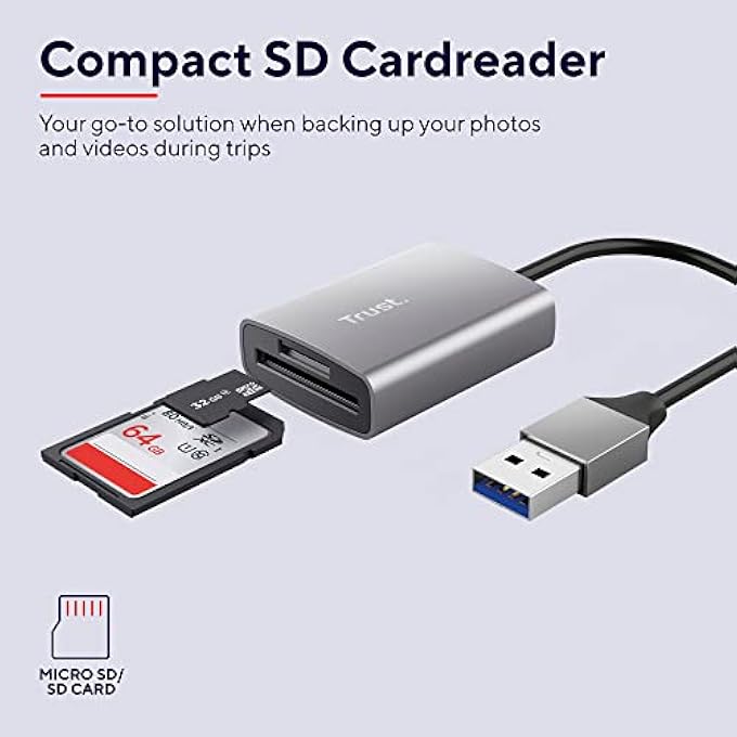 Trust DALYX FAST USB CARDREADER, FAST USB 3.2 GEN 1 WITH USB-A CONNECTOR, 104 MB/S WITH COMPATIBLE UHS-I CARDS, (MICRO) SD, SDHC AND SDXC UP TO 2 TB, MACBOOK, PC, LAPTOP, CHROMEBOOK - Image 2