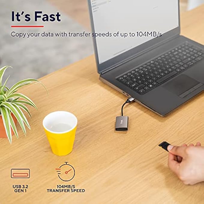 Trust DALYX FAST USB CARDREADER, FAST USB 3.2 GEN 1 WITH USB-A CONNECTOR, 104 MB/S WITH COMPATIBLE UHS-I CARDS, (MICRO) SD, SDHC AND SDXC UP TO 2 TB, MACBOOK, PC, LAPTOP, CHROMEBOOK - Image 3