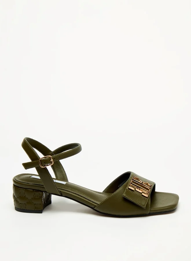 ELLE Women's Solid Sandals with Buckle Closure and Block Heels