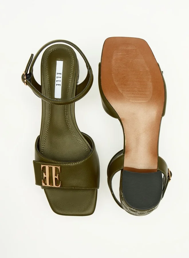 ELLE Women's Solid Sandals with Buckle Closure and Block Heels
