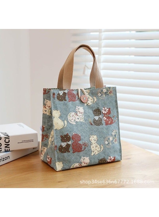 Canvas Lunch Box Bag Large Capacity Lunch Bag Lunch Bag Office Worker Hand Lunch Bag Cute Mommy Lunch Bag-Color:Pink Cat Medium - Image 3