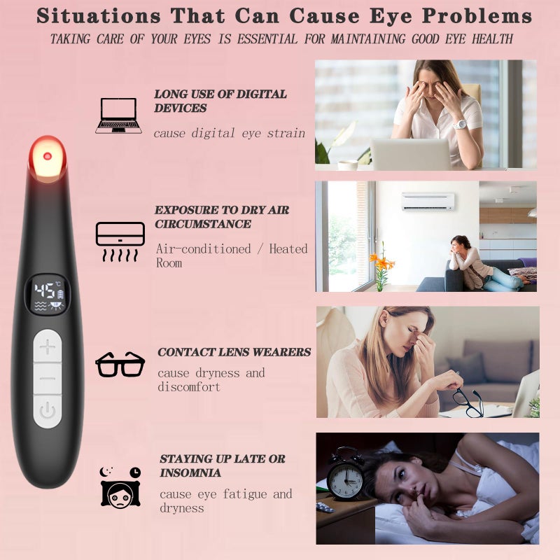 Vowleike Eye Lift Wand, 3 in 1 Vibrating 98Â°F to 113Â°F LCD Eye Massager for Dry Eyes, Dark Circles and Puffiness, Face & Neck Lifting Tool for Fine Lines and Wrinkles, Black - Image 3