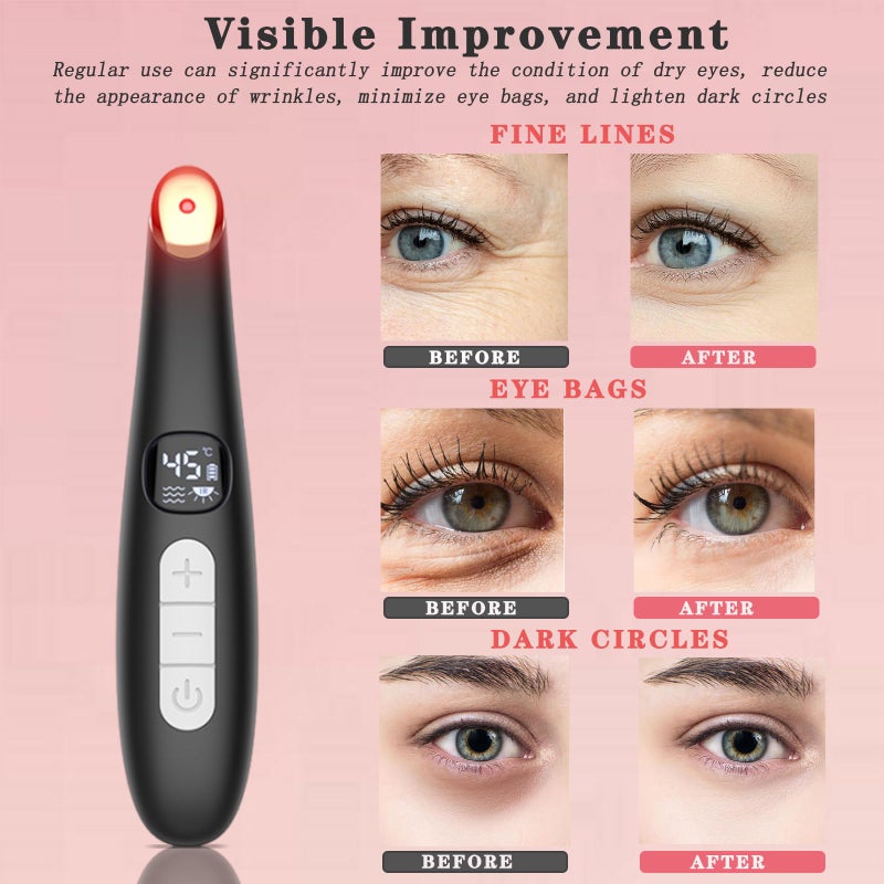 Vowleike Eye Lift Wand, 3 in 1 Vibrating 98Â°F to 113Â°F LCD Eye Massager for Dry Eyes, Dark Circles and Puffiness, Face & Neck Lifting Tool for Fine Lines and Wrinkles, Black - Image 4