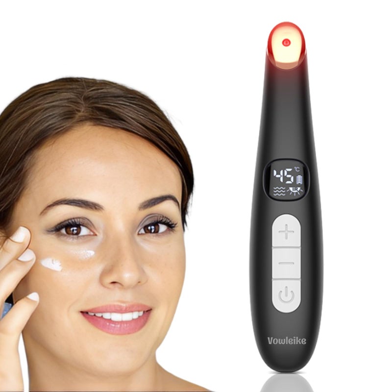 Vowleike Eye Lift Wand, 3 in 1 Vibrating 98Â°F to 113Â°F LCD Eye Massager for Dry Eyes, Dark Circles and Puffiness, Face & Neck Lifting Tool for Fine Lines and Wrinkles, Black - Image 1