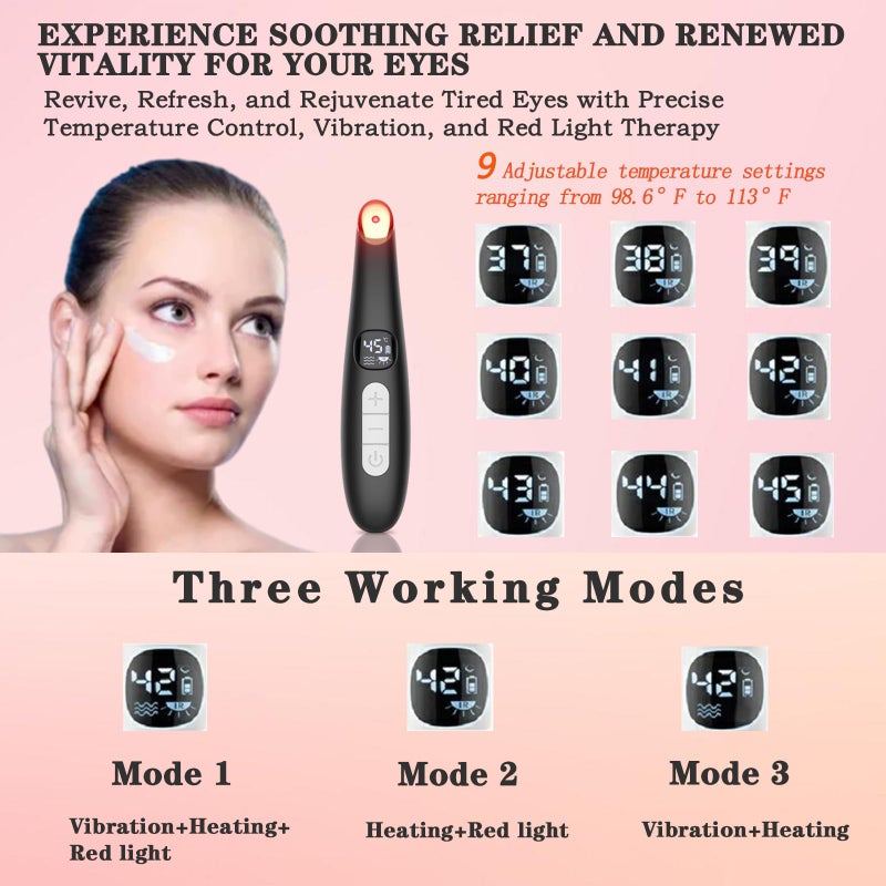 Vowleike Eye Lift Wand, 3 in 1 Vibrating 98Â°F to 113Â°F LCD Eye Massager for Dry Eyes, Dark Circles and Puffiness, Face & Neck Lifting Tool for Fine Lines and Wrinkles, Black - Image 5