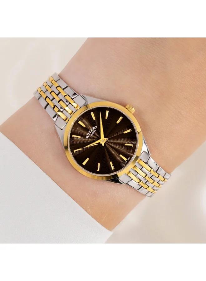 Rotary  Rotary Ladie's Ultra Slim Sunray Guilloche Dial Silver & Gold Plated Stainless Steel Bracelet Watch - LB08011/49 for Women | Best Price UAE