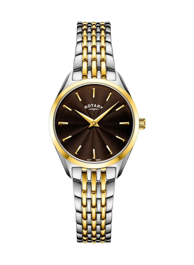 Rotary Women's Ultra Slim Analogue Watch, 27 mm, Brown Dial, Two-Tone Steel Bracelet