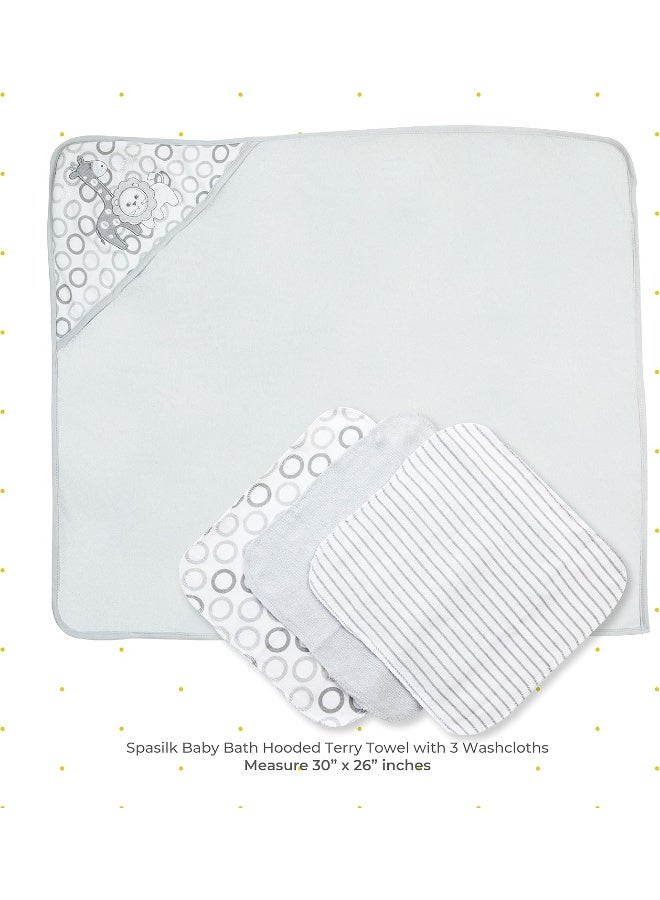 Spasilk مجموعة منشفة تيري بغطاء رأس و 3 قماشات استحمام للأطفال من سباسيليك - Image 2
