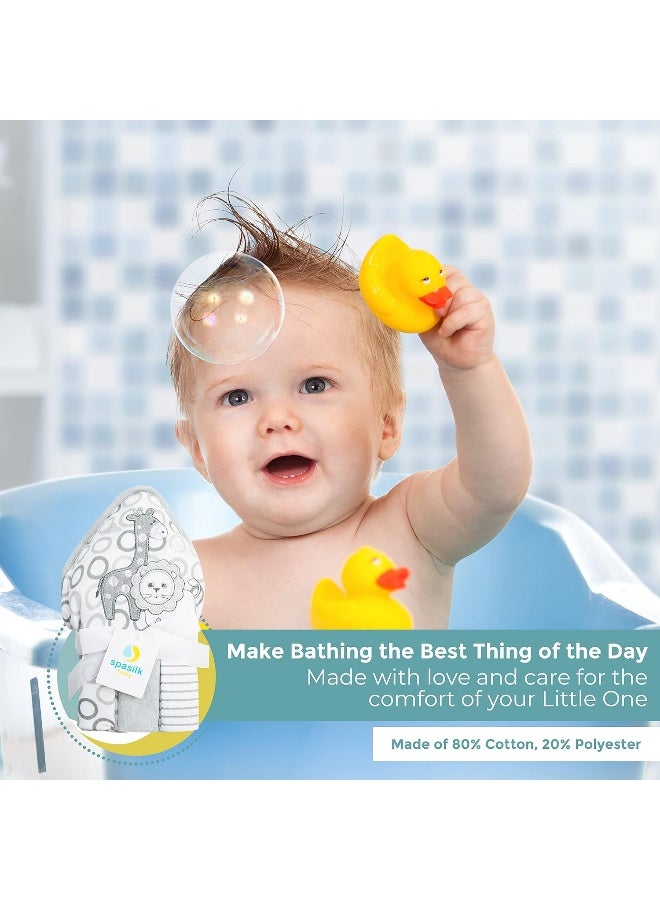 Spasilk مجموعة منشفة تيري بغطاء رأس و 3 قماشات استحمام للأطفال من سباسيليك - Image 5