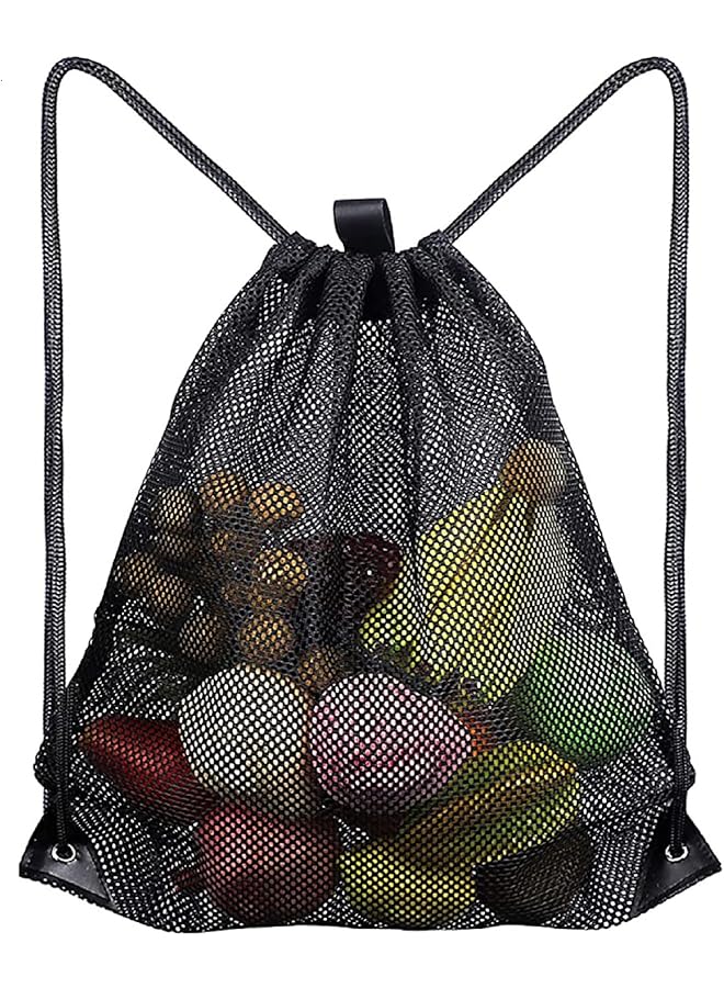 PROMASS 1 Pcs Mesh Drawstring Bag With Zipper Pocket Beach Bag For Swimming Gear Backpack Reflective Large Bag Fins For Adults Boys Girls Sports Football Soccer Kickboard Washable Foldable Bag - Image 1