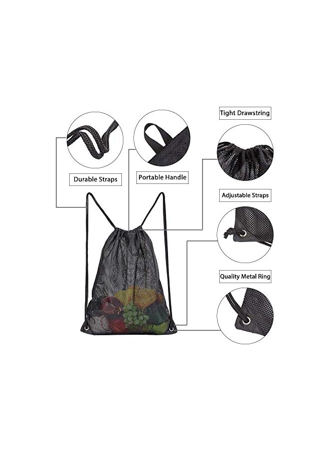 PROMASS 1 Pcs Mesh Drawstring Bag With Zipper Pocket Beach Bag For Swimming Gear Backpack Reflective Large Bag Fins For Adults Boys Girls Sports Football Soccer Kickboard Washable Foldable Bag - Image 4
