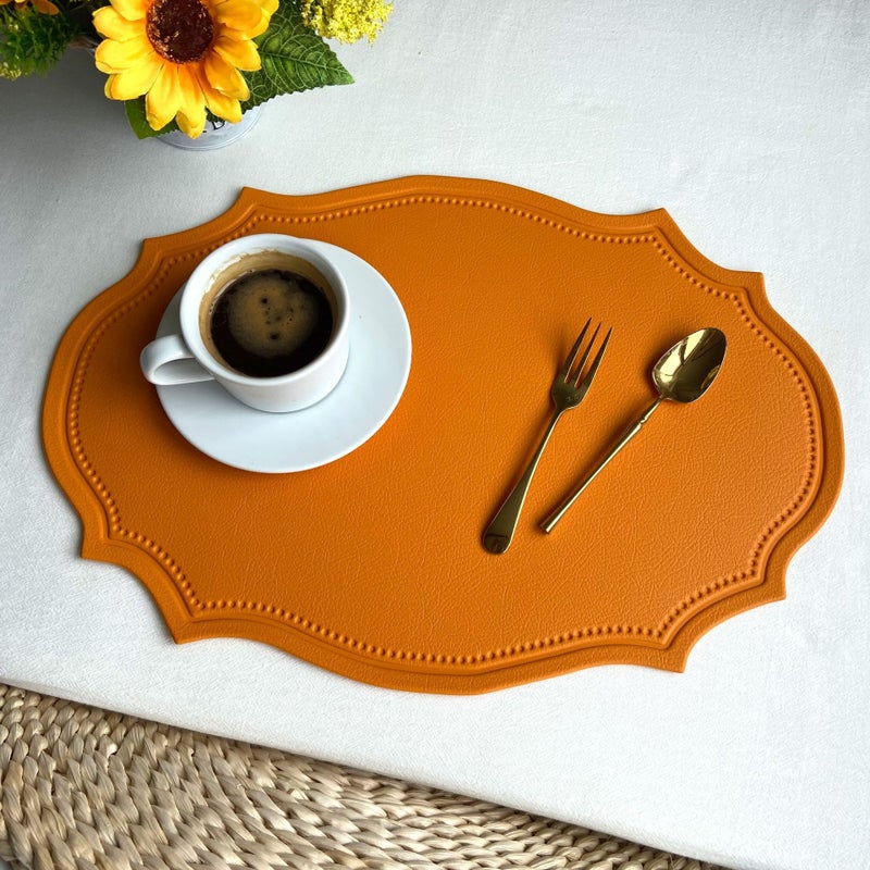 Vintage Faux Leather Placemat Heat-Resistant Orange special-shaped oval 