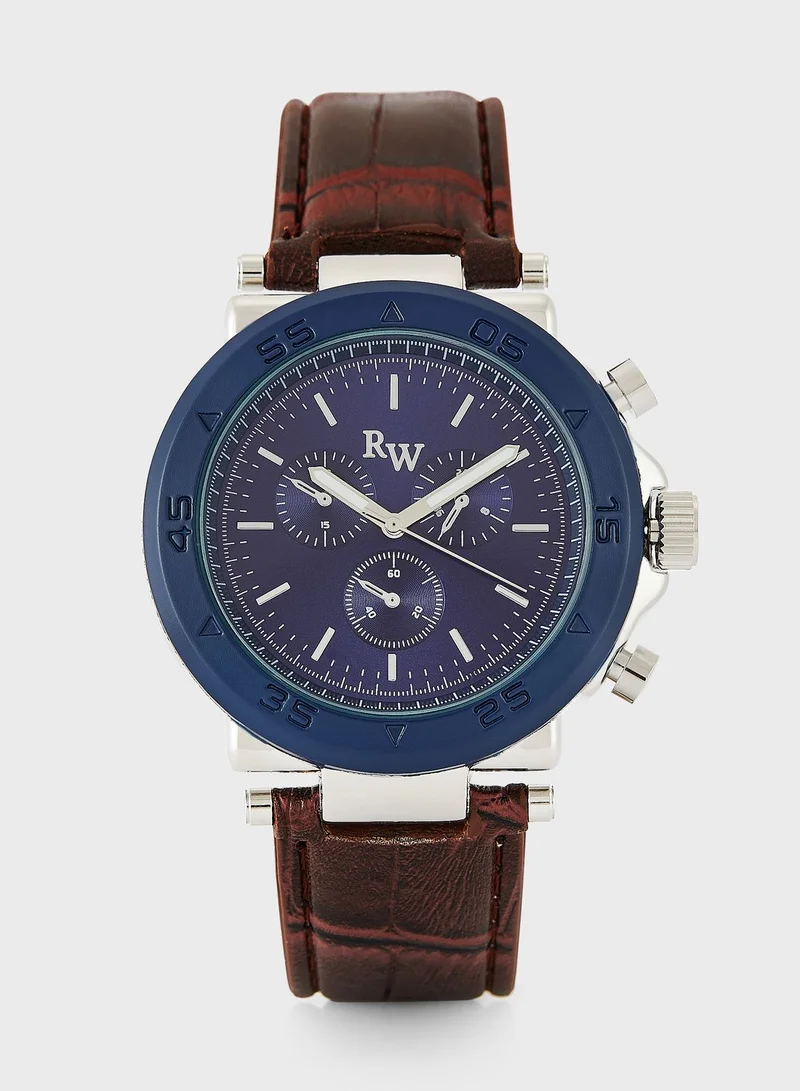 Robert Wood Sporty Dress Watch With Croc Strap