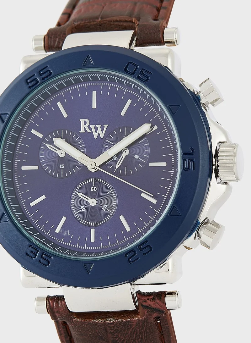 Robert Wood Sporty Dress Watch With Croc Strap